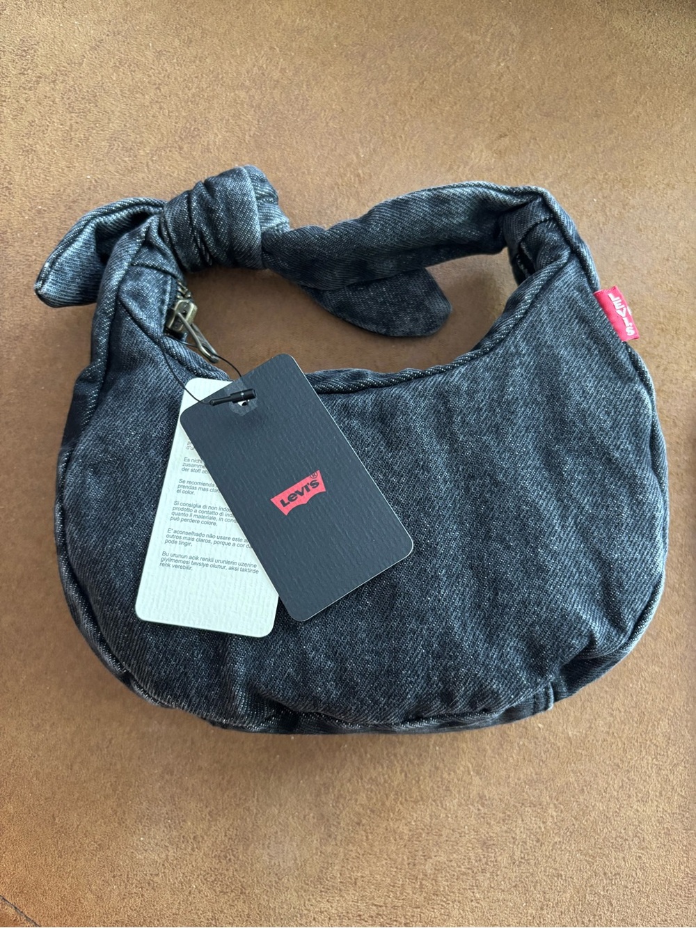 Levi's Washed Black Denim Mini Hobo with Knotted Strap